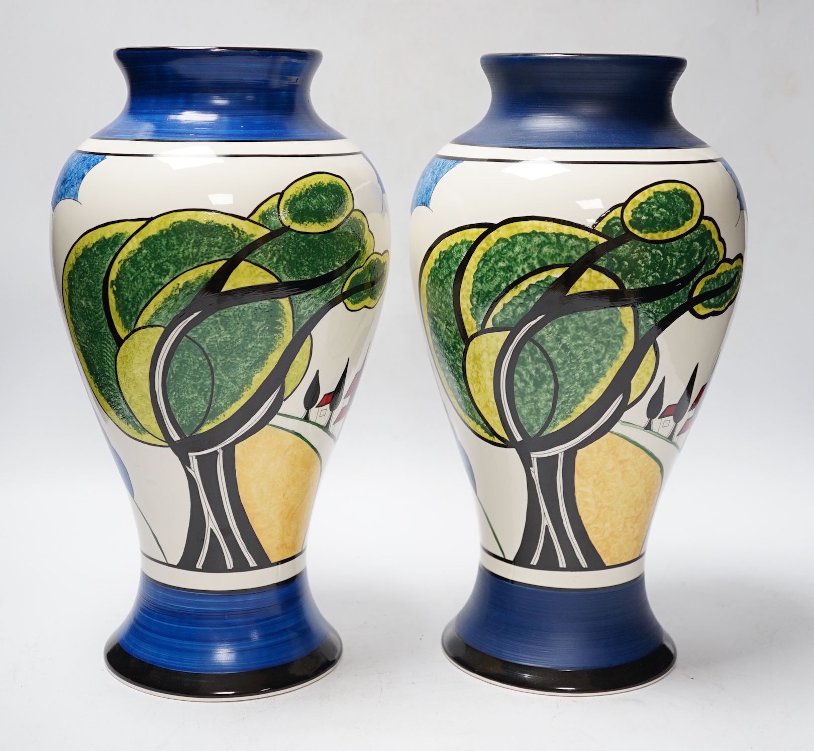 Two Wedgwood Clarice Cliff limited edition May Avenue Meiping vases, each with boxes and certificates, 30cm high